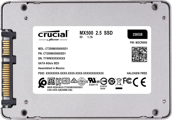 Crucial MX500 250GB, 2.5" / SATA 6Gb/s, bulk