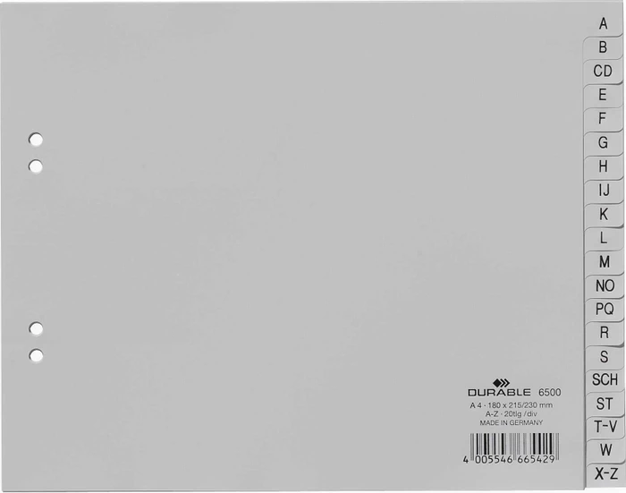Durable Zahlenregister A4, Halbformat, grau, 52er Teilung