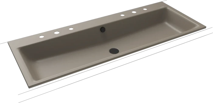 Kaldewei Puro Einbau-Doppelwaschtisch 120x46cm mit 2x3 Hahnlochbohrung, Perl-Effekt, warm grey 60