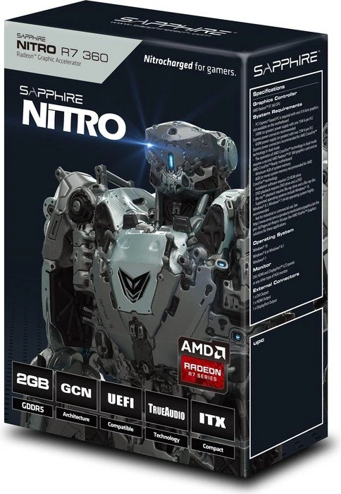 Sapphire Radeon R7 360 Nitro, 2GB GDDR5, DVI, HDMI, DP, lite retail