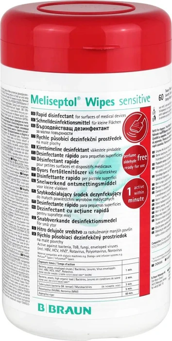 B.Braun Meliseptol Wipes sensitive Flächendesinfektionstücher Spenderbox, 60 Stück