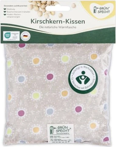 Grünspecht Traubenkern-Kissen 12 x 12cm Wärmekissen beige