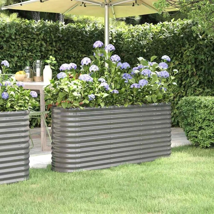 vidaXL Stahl Hochbeet oval 152x40cm grau