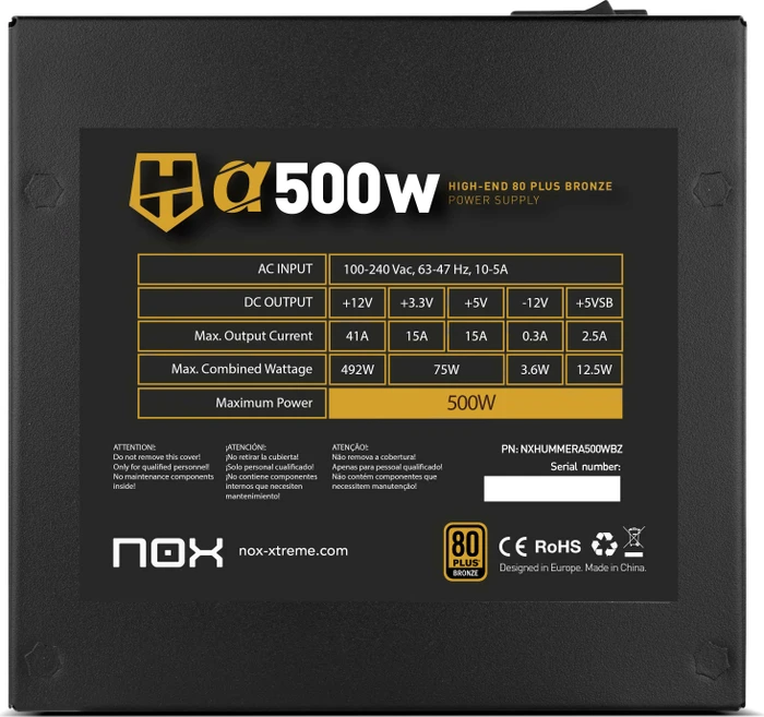 Nox Xtreme Alpha Bronze Edition 500W, ATX 2.31