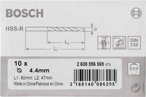 Bosch Professional HSS-R Spiralbohrer, 4.4x47x80mm, 10 Stück