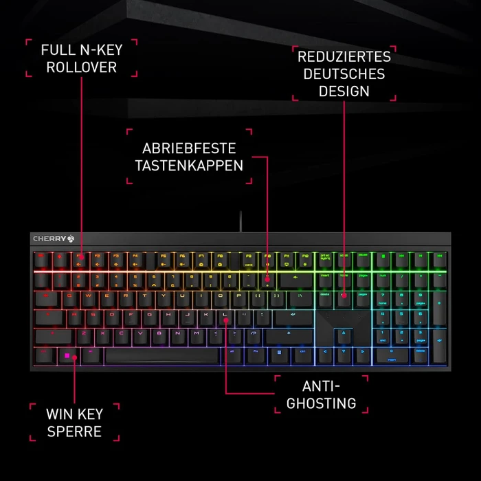 Cherry MX 2.0 S, schwarz, LEDs RGB, MX2A RGB RED, USB, DE