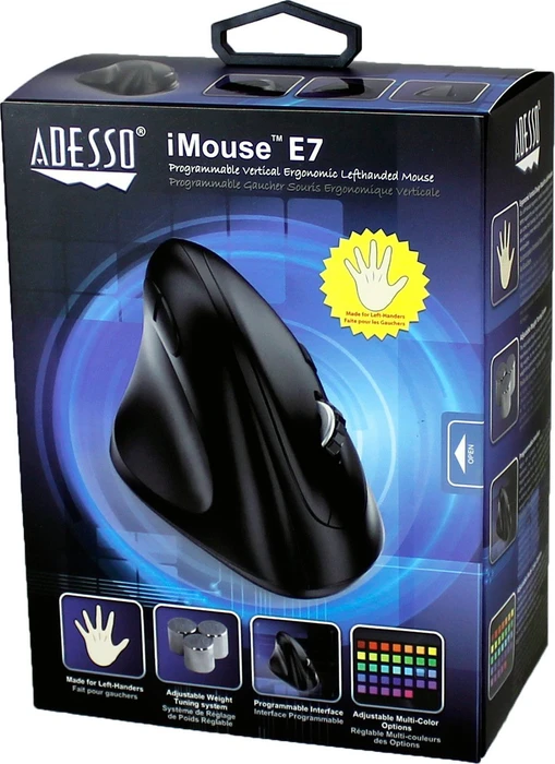 Adesso iMouse E7 Vertical Ergonomic Programmable Mouse schwarz, Linkshänder, USB