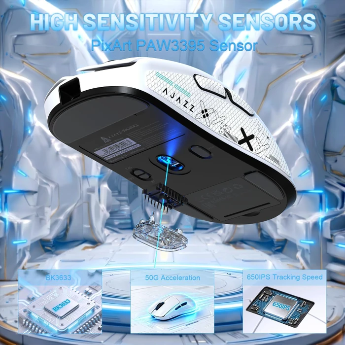 Ajazz AJ159 V2 Wireless Gaming Mouse mit Akku-Ladestation, weiß, inkl. Grip Tape, USB/Bluetooth