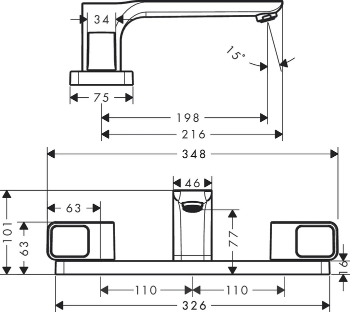 Hansgrohe AXOR Urquiola 3-Loch Wannenrandarmatur chrom