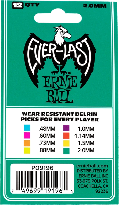 Ernie Ball Yellow Everlast Pick, 2.0mm, 12-Pack
