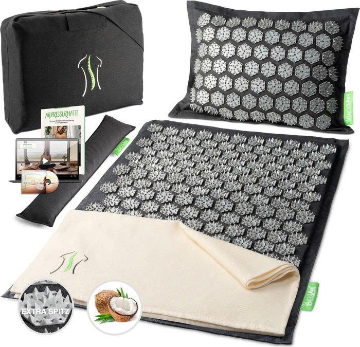 Backlaxx Akupressurmatte Intensiva Massagematte mit Massagekissen schwarz
