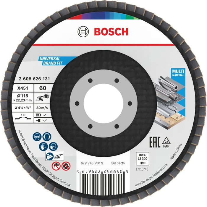 Bosch Professional X451 Fächerschleifscheibe T27 K60, 115x22.23mm, 1 Stück