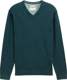 Tom Tailor Strickpullover mit V-Ausschnitt aus Baumwolle Strickpullover sapphire green melange (Herren)