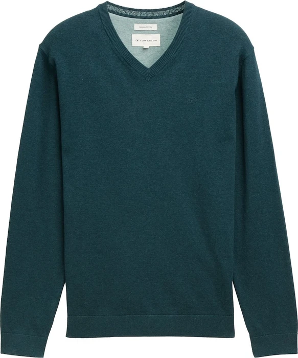 Tom Tailor Strickpullover mit V-Ausschnitt aus Baumwolle Strickpullover sapphire green melange (Herren)