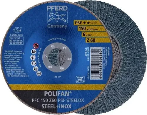 Pferd PFC 150 Z 60 PSF STEELOX POLIFAN Fächerschleifscheibe K60, 150x22.23mm, 10 Stück