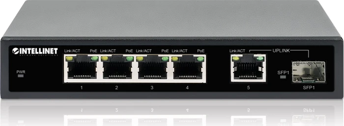 Intellinet Desktop Gigabit Switch, 5x RJ-45, 1x SFP, 91W PoE+