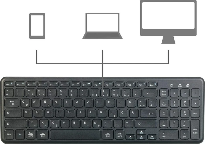 GeneralKeys Multi-Device-Funktastatur, schwarz, USB/Bluetooth, DE