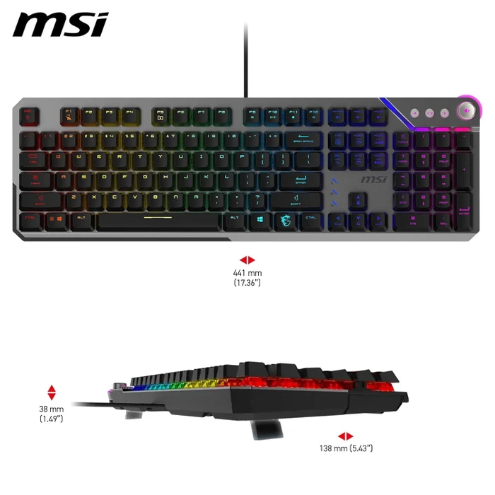 MSI STRIKE 600 V2 Silent Gaming Keyboard, LEDs RGB, Kailh Midnight Pro Silent Tactile, USB, FR