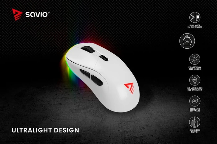 Savio Rift White Gaming Mouse weiß, USB