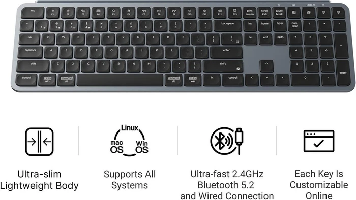Keychron B6 Pro Ultra-Slim Wireless, Space Gray, USB/Bluetooth, US