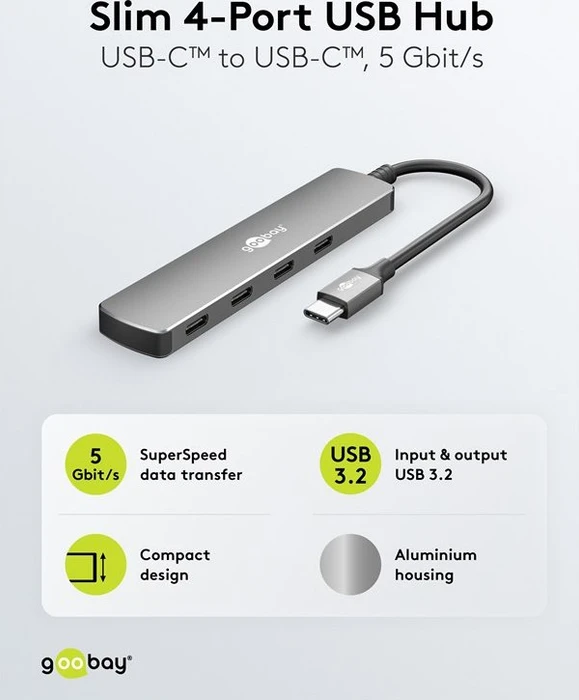 Wentronic goobay Slim 4-Port USB-Hub, 4x USB-C 3.0, USB-C 3.0 [Stecker]