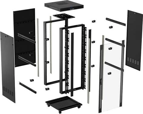 Lanberg 19" Rackschrank 22HE, LCD, freistehend, Flat Pack, V2, Glastür, IP20, RAL 9004, 800mm tief