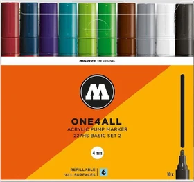 Molotow ONE4ALL 227HS 4mm Acrylmarker Basic-Set 2 sortiert, 10er-Set, Etui