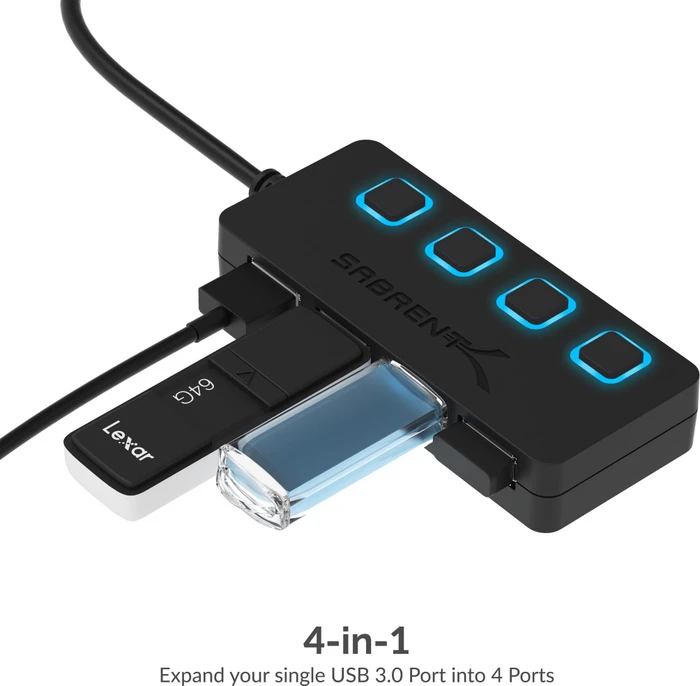 Sabrent USB-Hub, 4x USB-A 3.0, USB-C 3.0 [Stecker]