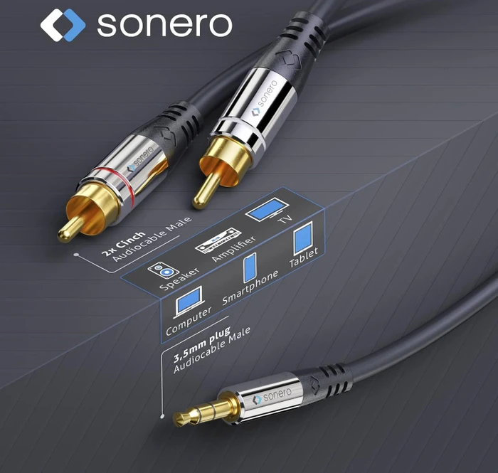 Sonero Premium 1x 3.5mm Klinke auf 2x Cinch Stereo Kabel 12.5m