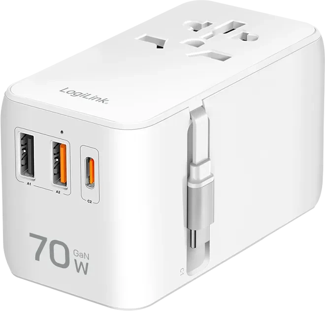 LogiLink USB-A/C Reiseladegerät GaN 70W weiß