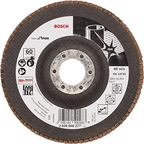 Bosch Professional X581 Best for Inox Fächerschleifscheibe gerade K60, 125x22.23mm, 1 Stück
