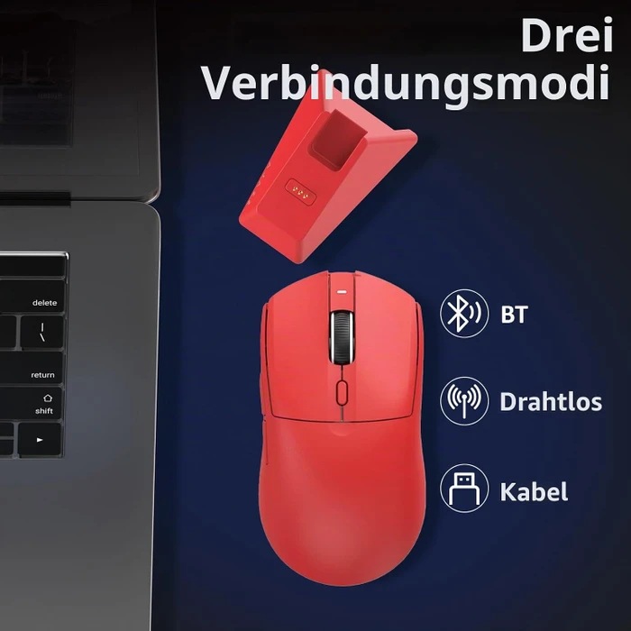 Ajazz AJ139 V2 MC Gaming Mouse mit Ladestation, rot, USB/Bluetooth