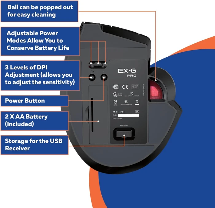 Elecom EX-G Pro M-XPT1MRXBK Trackball schwarz/rote Kugel, Rechtshänder, USB-A/Bluetooth