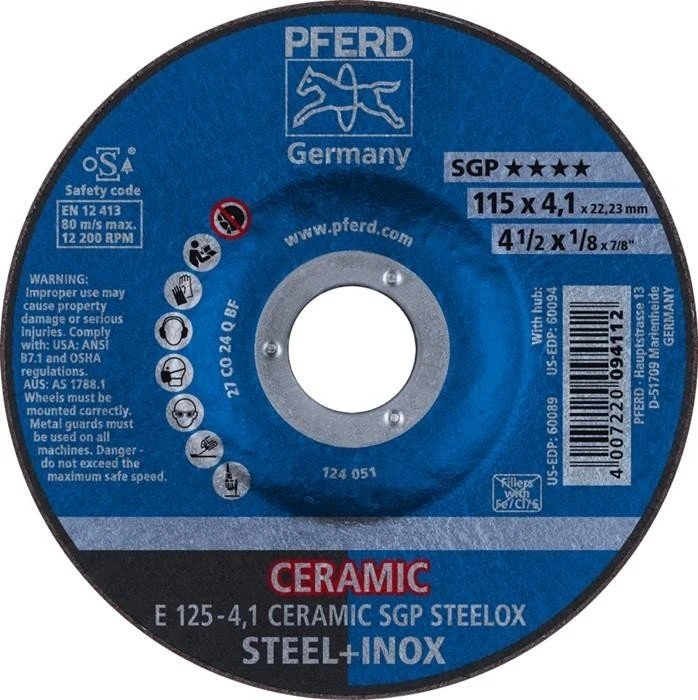 Pferd E 125-4.1 CERAMIC SGP STEELOX Schleifscheibe, 125x4.1x22.23mm, 10 Stück