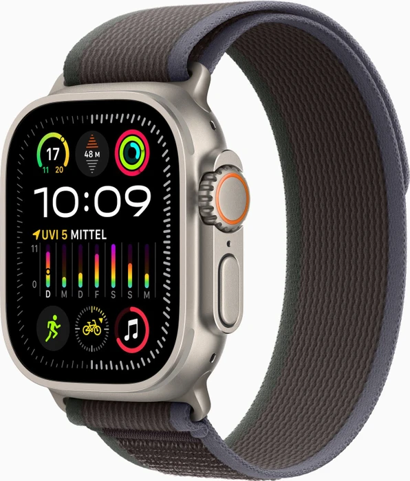 Apple Watch Ultra 2 mit Trail Loop S/M blau/schwarz
