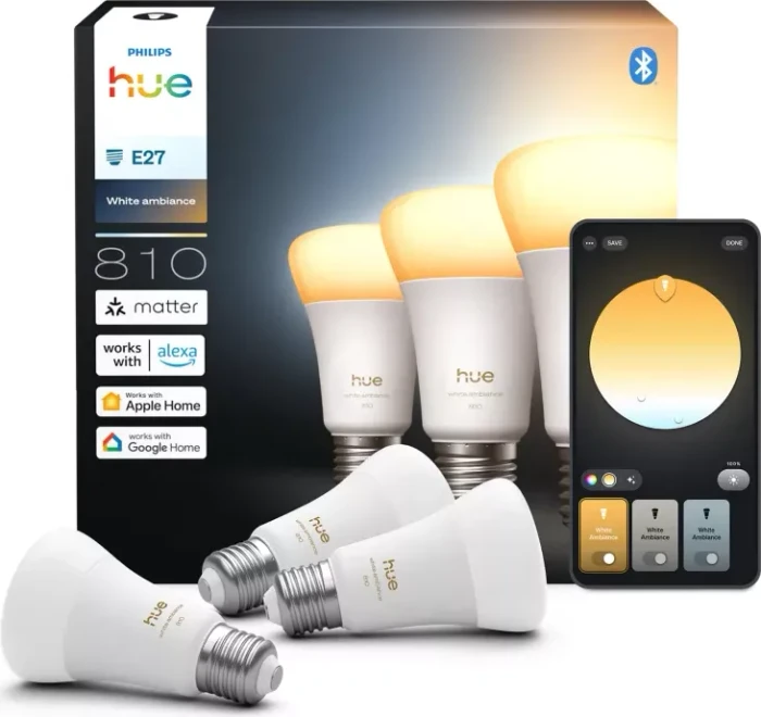 Philips HUE White Ambiance Smart LED A60 E27 810 6W, 3 Stück