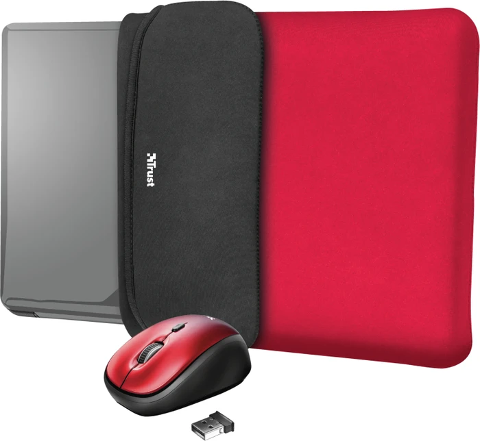 Trust Yvo Wireless Mouse Set mit Wendehülle für 15.6" Laptops, rot, USB