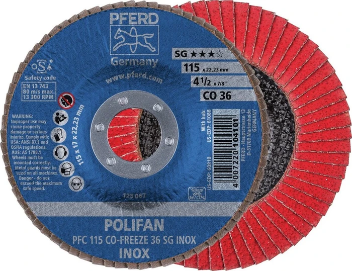 Pferd PFC 115 CO-FREEZE 80 SG INOX POLIFAN Fächerschleifscheibe K80, 115x22.23mm, 10 Stück