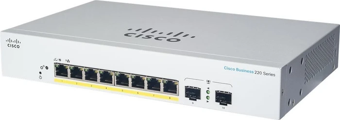 Cisco Business 220 Desktop Gigabit Smart Switch, 8x RJ-45, 2x SFP, 65W PoE+