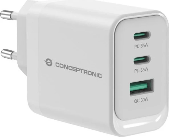 Conceptronic 3-Port 65W GaN USB-PD-Ladegerät weiß