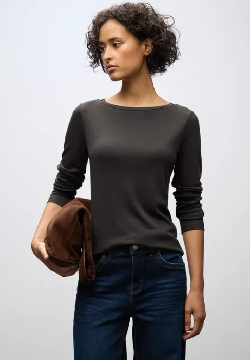 Street One Basic Shirt langarm darkest brown (Damen)