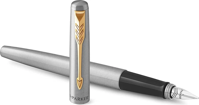 Parker Jotter stainless steel/gold trim, rechte Hand, mittel, Blister