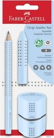 Faber-Castell Jumbo Grip Schreibset Bleistift B graphit, Sky Blue, Radierer, Anspitzer, 3er-Set