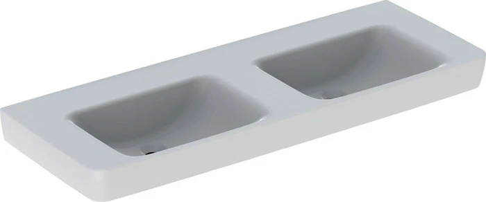 Geberit Renova Plan Doppelwaschtisch 130cm, ohne Hahnloch, ohne Überlauf, weiß/KeraTect