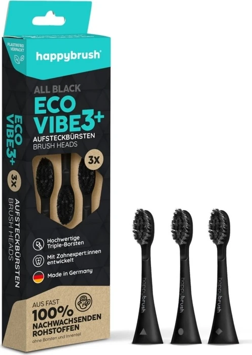 HappyBrush Schall Eco Vibe 3 Ersatzbürste all black, 3 Stück