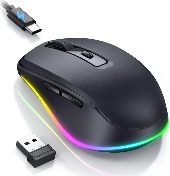 Seenda Rechargeable Wireless RGB Mouse mit Jiggler-Funktion, schwarz, USB