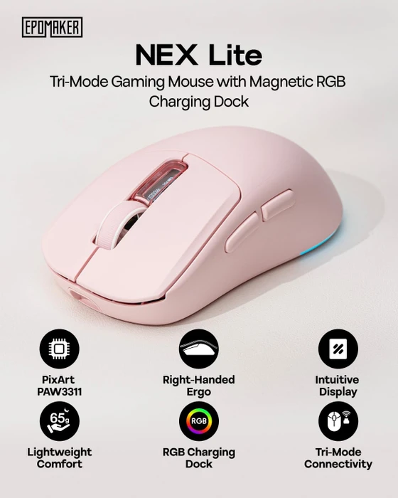 Epomaker Nex Lite Wireless Gaming Mouse mit Ladestation, rosa, USB/Bluetooth