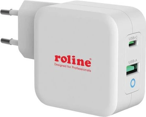 Roline / Secomp USB Charger mit Euro-Stecker 2 Port (Typ-A QC3.0, USB-C PD) 65W weiß