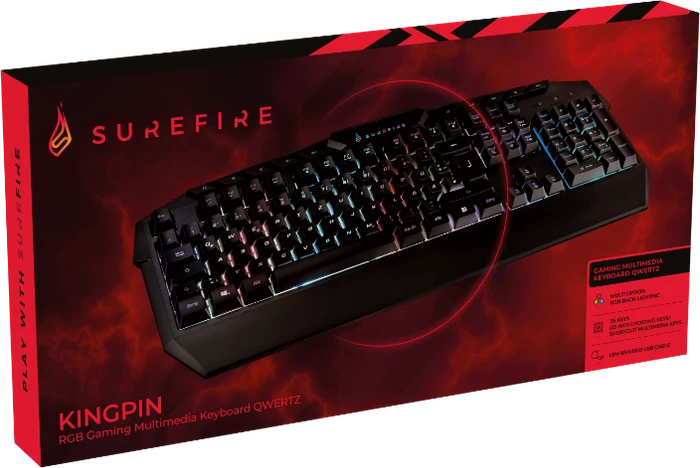 Verbatim SureFire KingPin RGB Gaming Keyboard, LEDs RGB, schwarz, USB, DE