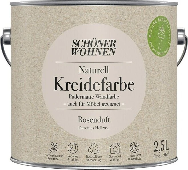 Schöner Wohnen Naturell Kreidefarbe innen rosenduft dezentes hellrosa, 2.5l